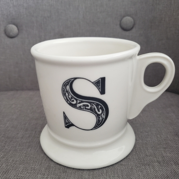 Anthropologie Retro Monogram S Letter Mug White With Black Initial Shaving Style - Picture 1 of 4